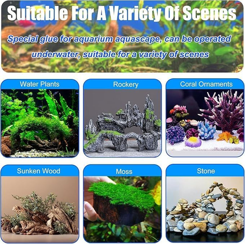 Aquarium Glue,2 Pcs Safe and Quick-Drying Aquascape Water Plant Glue for Corals Aquascaping Instant Glue for Plants, Moss, Coral, Stone, Wood,Coral, Non-Toxic, Fresh and Salt Water-Green Color
