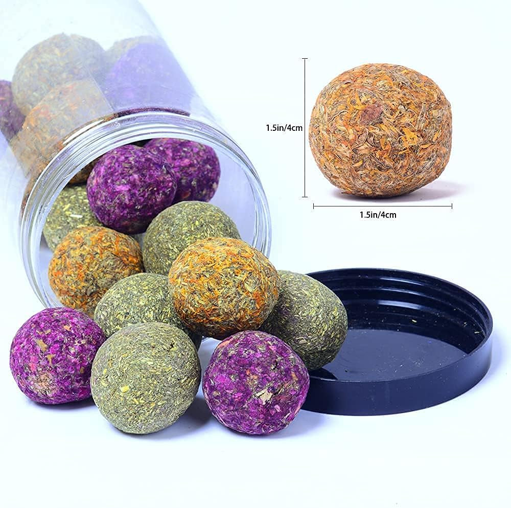 Rabbit Chew Toys,Bunny Chew Toys for Teeth, 100% Natural Flowers Flavored Timothy Hay Balls Bunny Chew Treats for Rabbits Chinchilla Hamsters Guinea Pigs Gerbils Groundhog Squirrels