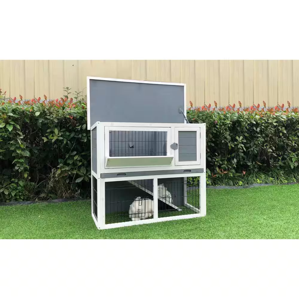 Outdoor Wooden 2-Story Rabbit Hutch