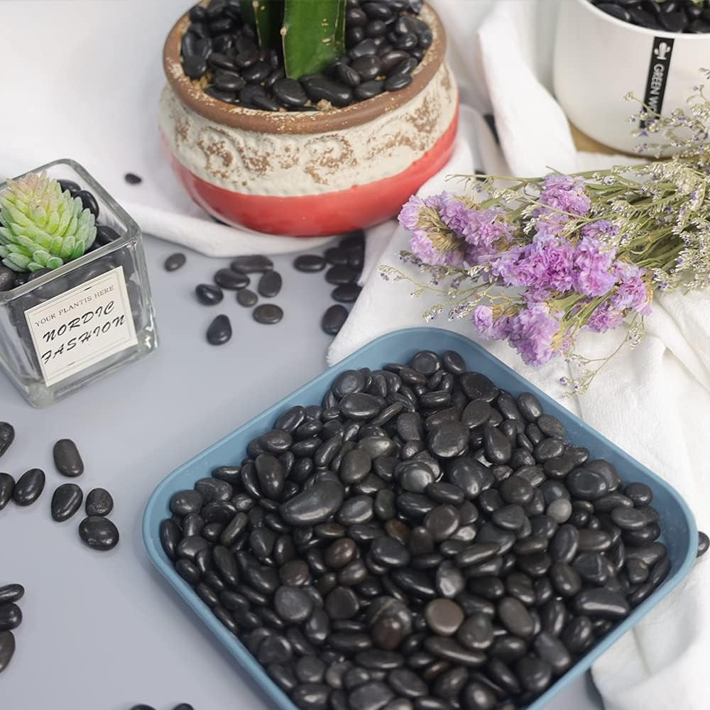 Aquarium Decorations Gravels Fish Tank Decor Black River Rocks Gravel for Plants Garden Rocks Vase Filler Potting Soil Aquarium Substrate Obsidian Decorative Plants 1.1Lb(0.5-1Inch)