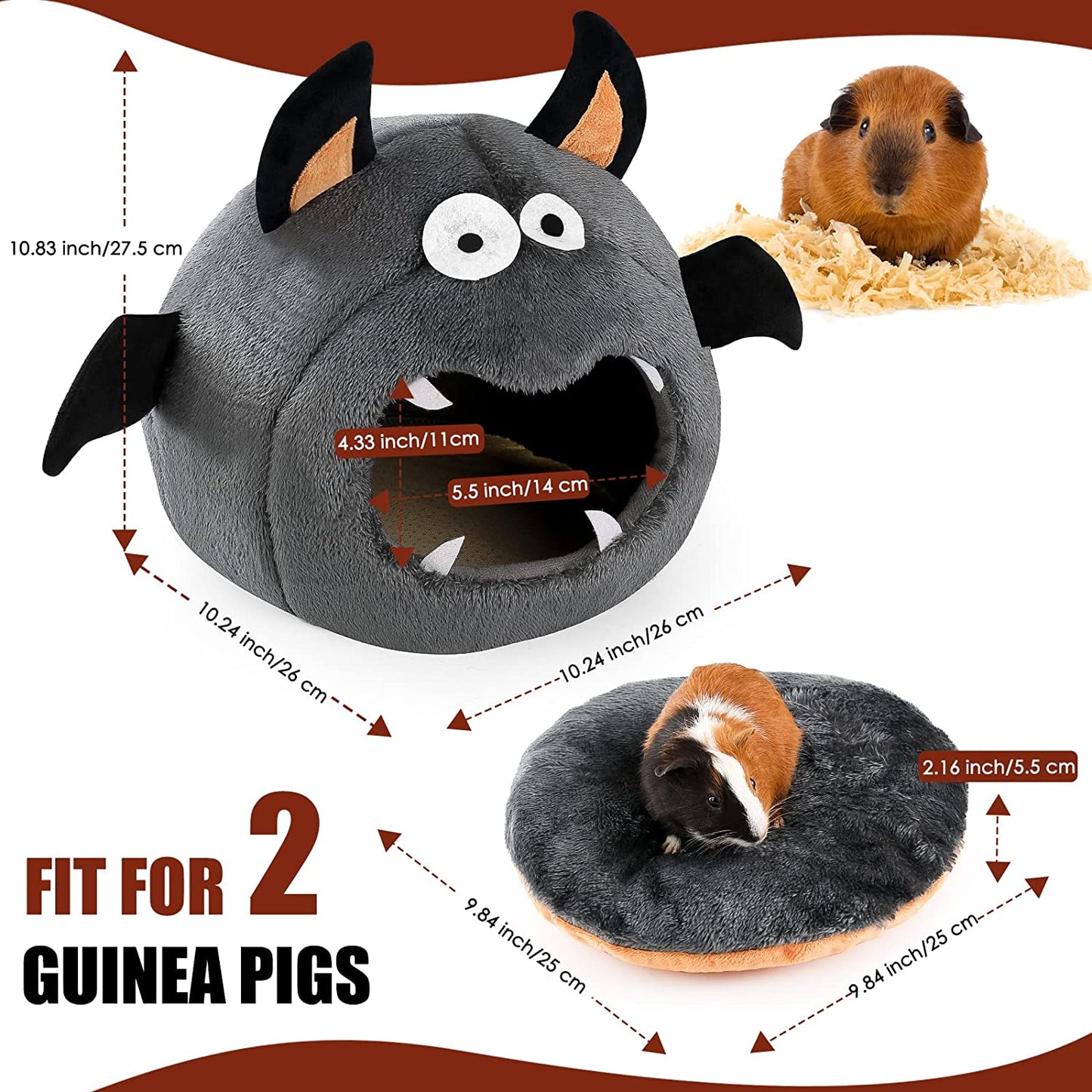 Guinea Pig Bed, Guinea Pig Hideout, Rabbit Bed, Bunny Hideout, Guinea Pig Cage Accessories for Guinea Pig, Small Bunny, Hamster, Chinchilla, Small Rabbit and Other Small Pets - Bat Shape