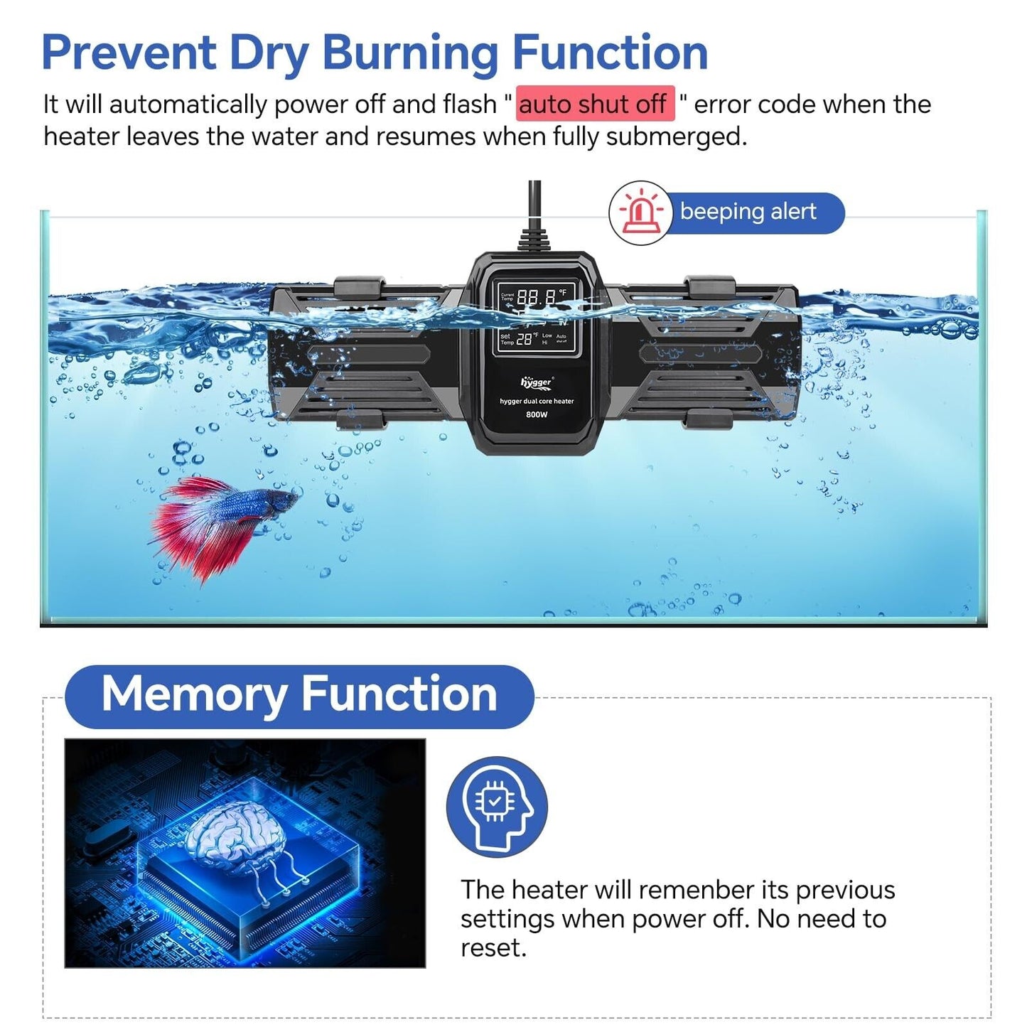 Hygger Aquarium Heater, 500W 800W 1000W Sub