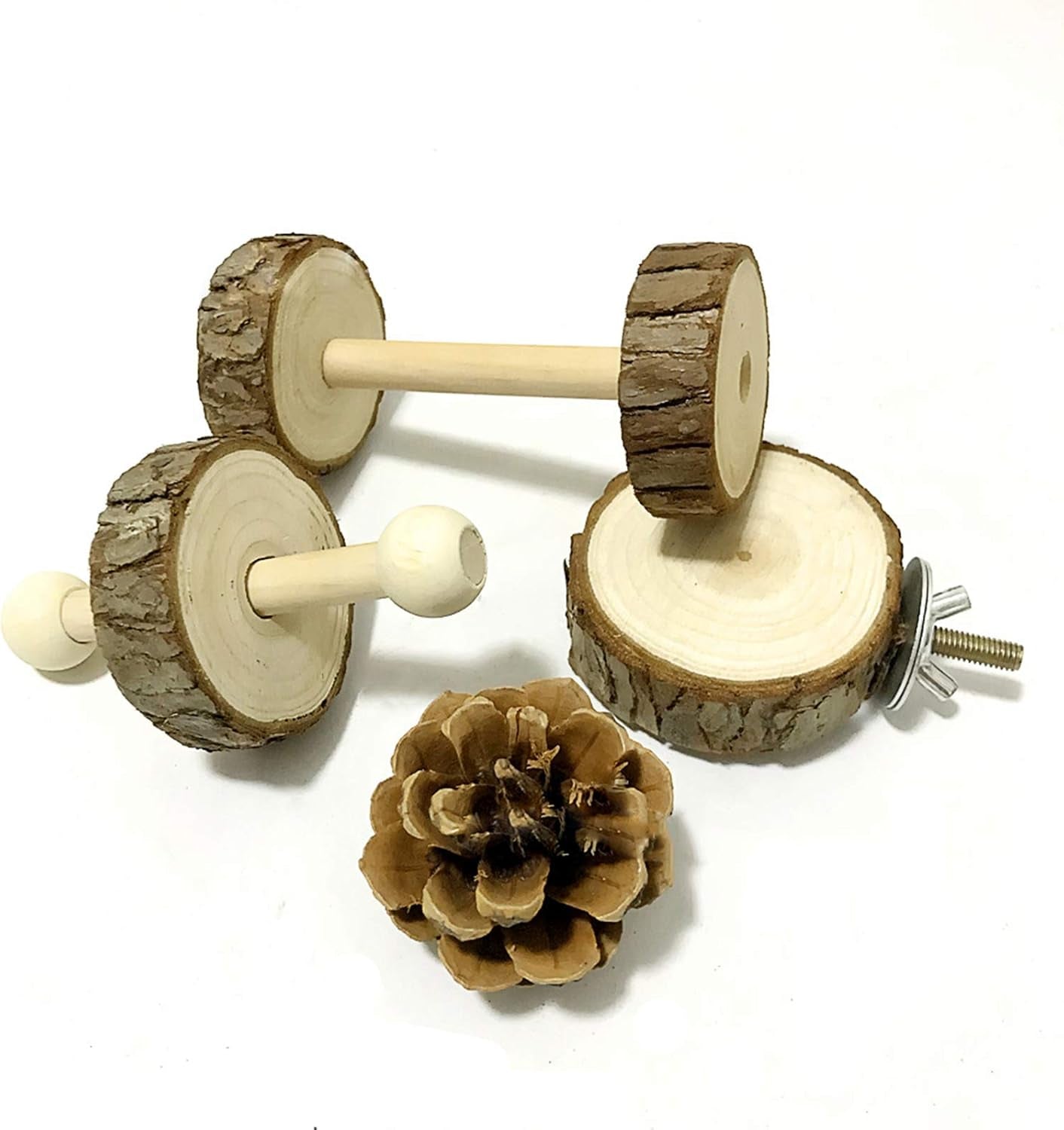 Hamster Chew Toys, 8 Pack Squirrels Toy Wooden Guinea Pig Gerbils Chinchillas Hammock Toys Accessories Ladder Natural Hideout Dumbbells Exercise Roller Teeth Care Molar Toy for Small Animals