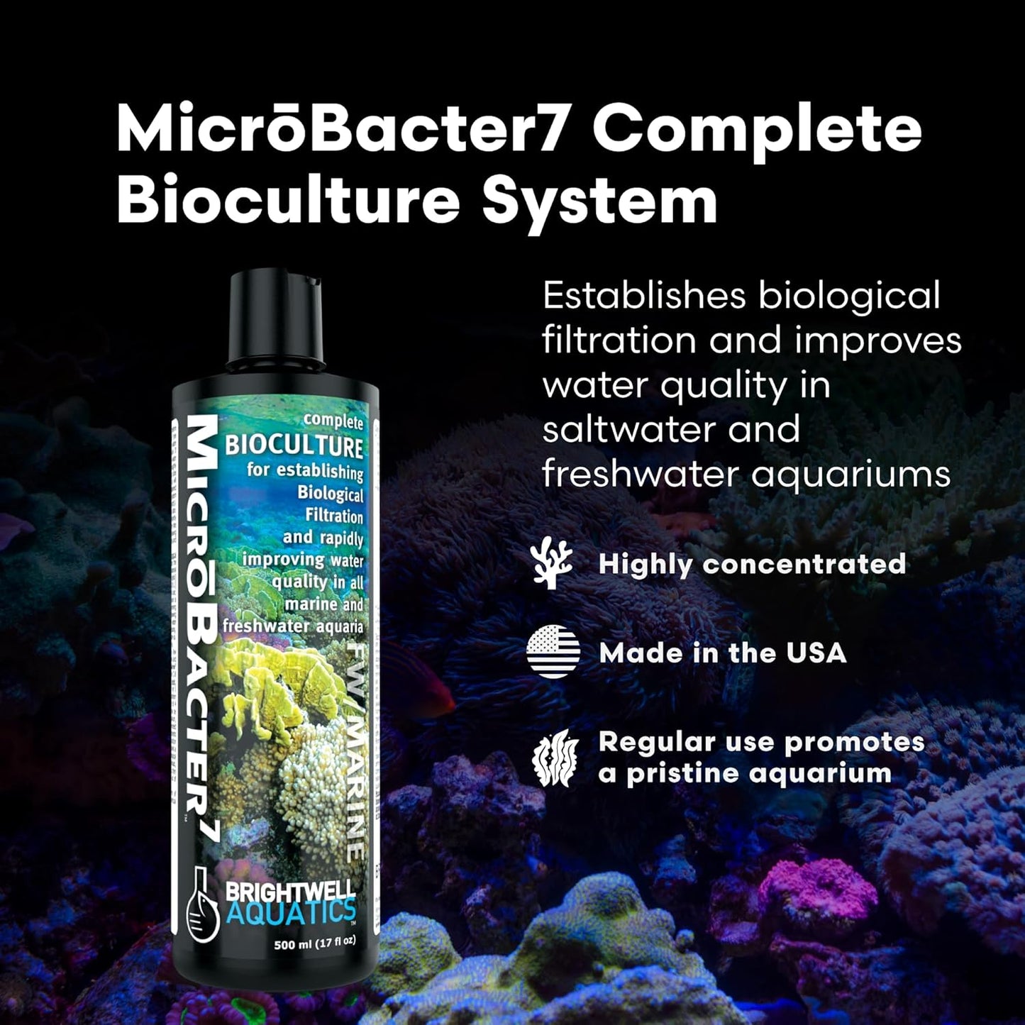 Microbacter7 Complete Bioculture for Fish Tank or Aquarium - Populates Biological Filter Media for Saltwater and Freshwater Fish - Aquarium Water Treatments, 16.9 Fl Oz