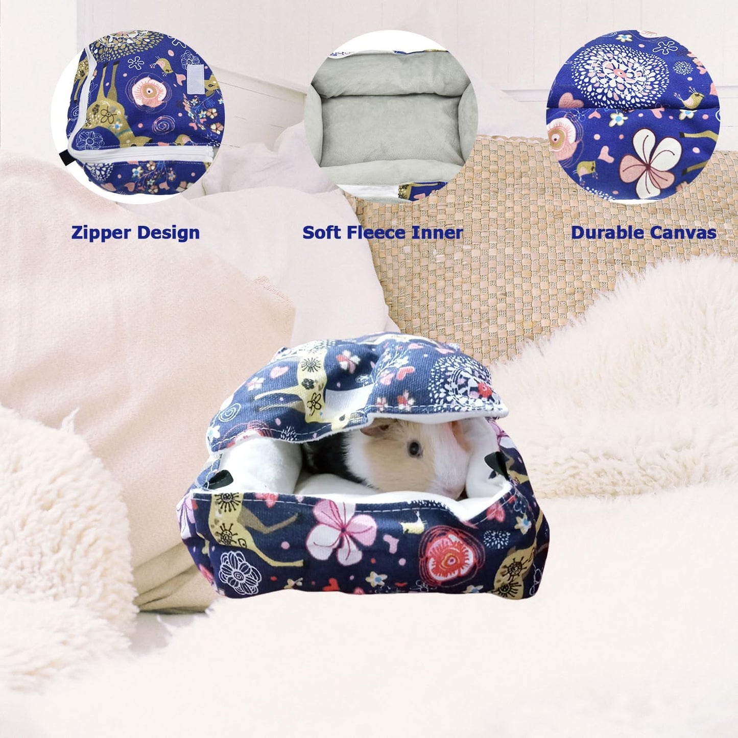 Winter Warm Guinea Pig Rabbit Hedgehog Bed Sugar Glider Squirrel Hamster Hanging Cave Bed Snuggle Sack for Cage Accessories (13.7X9.8X3.1 Inch (Pack of 1), Blue)