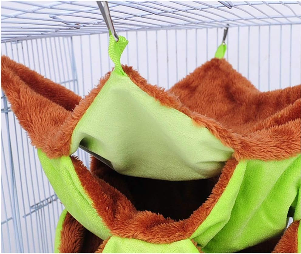 3 Layer Hamster Hammock Solid Color Sugar Glider House Plush Tunnel Sleeping Bag Small Animal Hammock for Guinea Pig Rat Birds Parrot Gerbil Squirrel (Green)