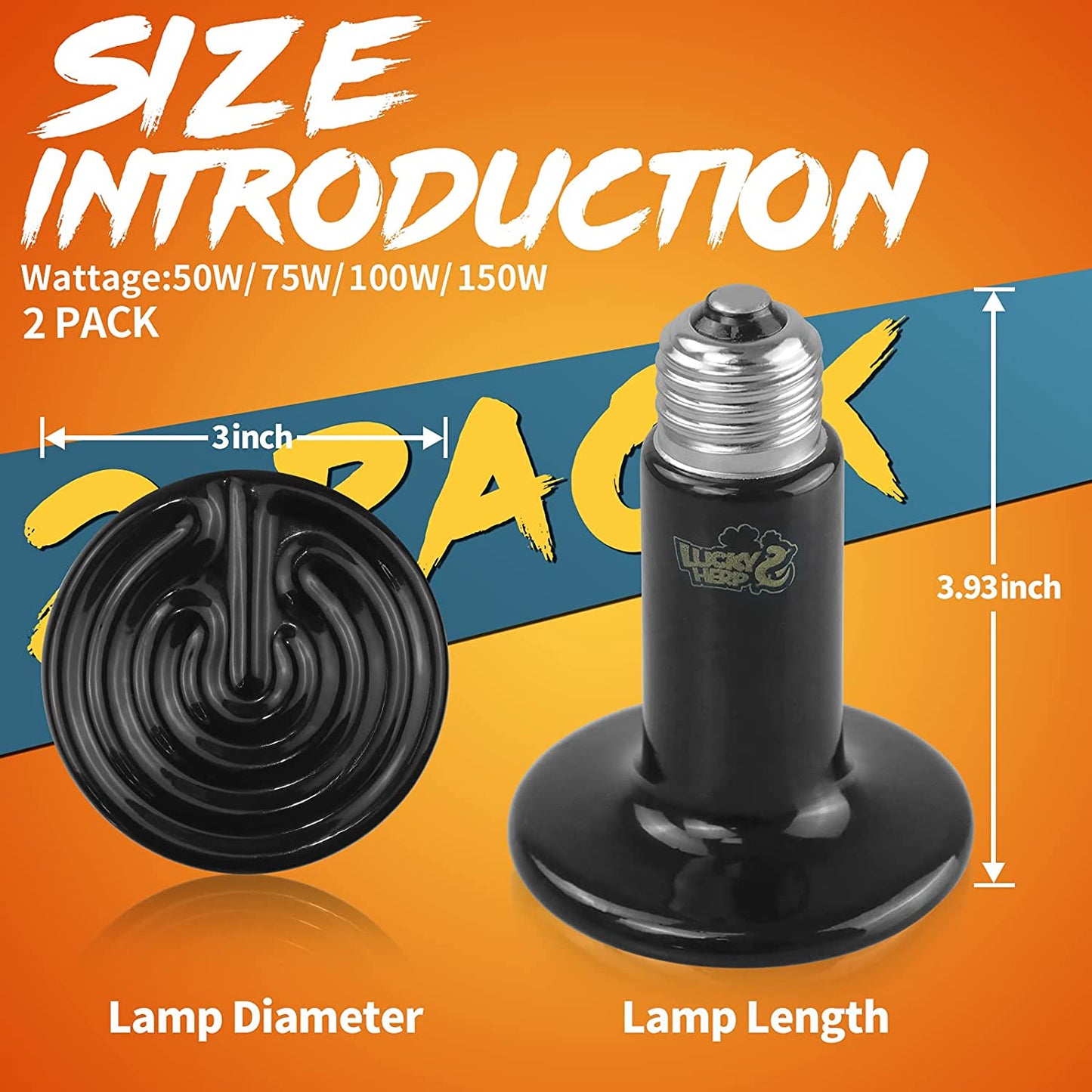 75W Ceramic Heat Emitter, Reptile Heat Bulbs, Ceramic Heat Lamp for Reptiles, Amphibian, Chicken, Dog, Cat (2-Pack)