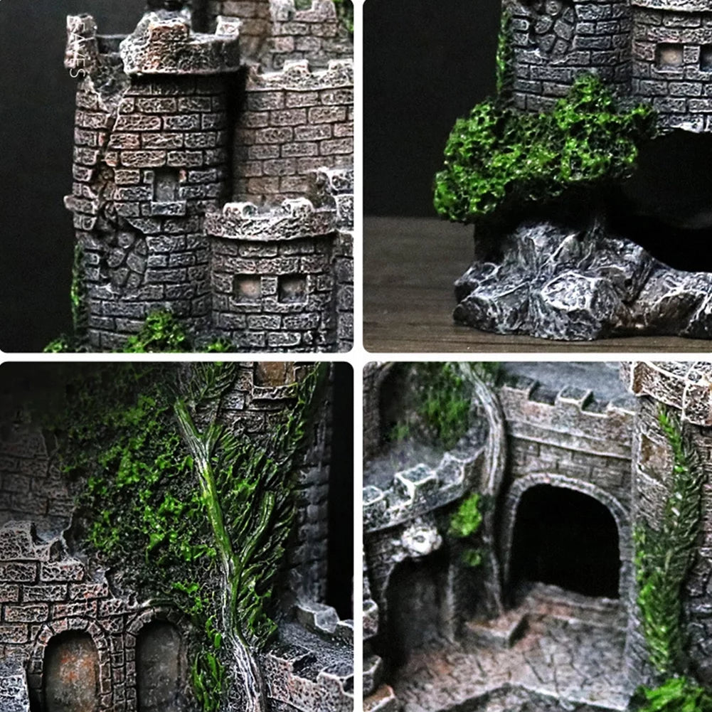 Fish Tank Decorations Aquarium Decoration Resin Ancient Castle Artificial Ornaments Hideout Caves Layout Prop for Fish Tank Aquarium Landscaping Decor