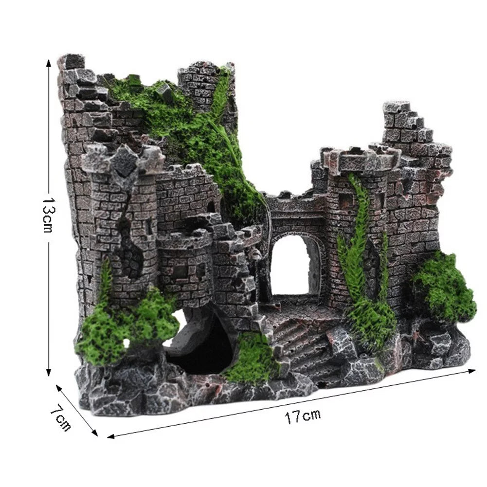 Fish Tank Decorations Aquarium Decoration Resin Ancient Castle Artificial Ornaments Hideout Caves Layout Prop for Fish Tank Aquarium Landscaping Decor