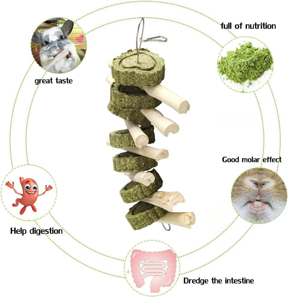 Bunny Chew Toys for Teeth, Organic Sweet Bamboo Sticks Rabbits Improves Dental Health, Pet Snacks Toys with Grass Cake for Rabbits, Cats, Hamsters, Gerbils Birds (Cakes+Bamboo, 2 Pcs)