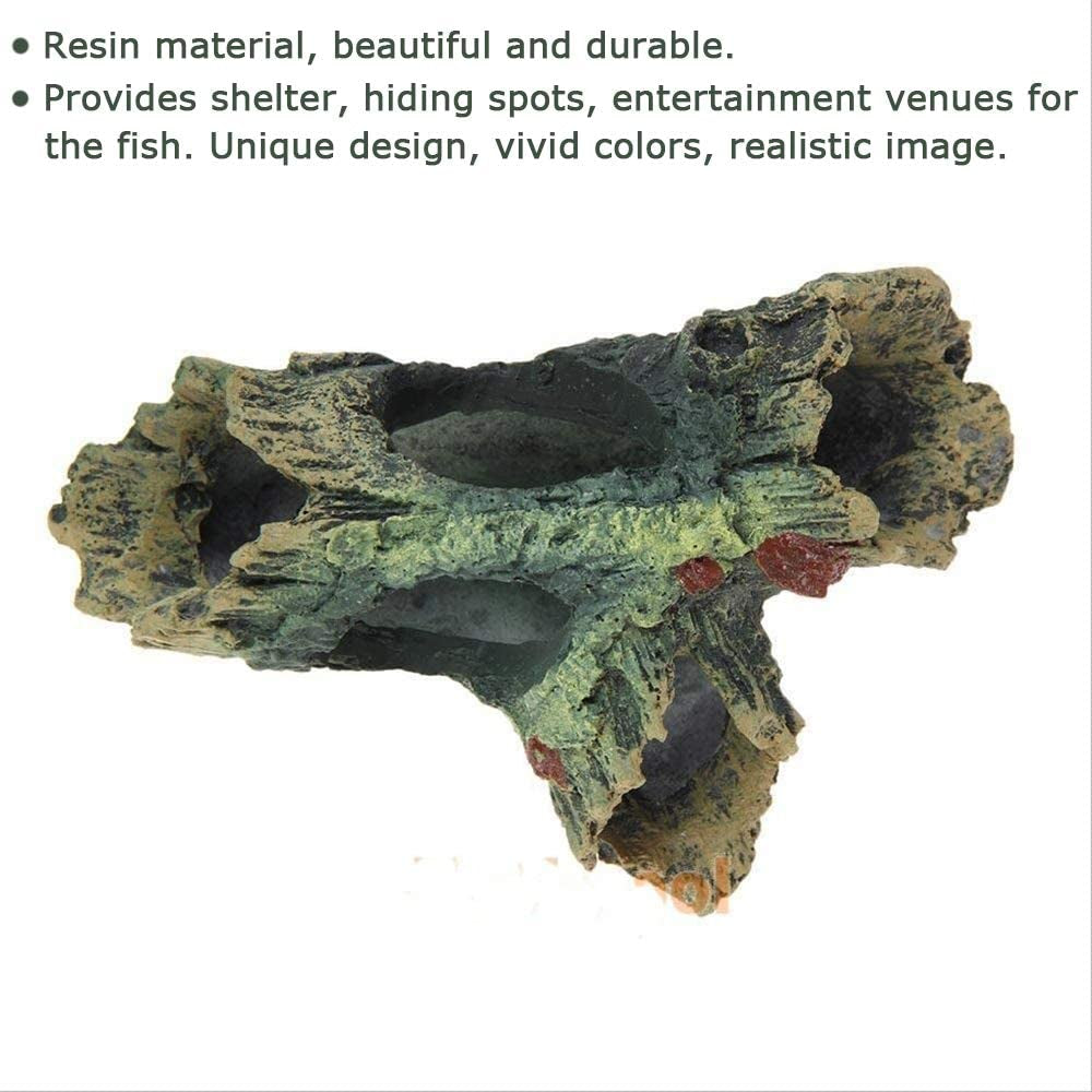 Decaying Trunk Aquarium Ornament, Betta Fish Hideout - Small Resin Aquarium Decoration Log with Holes & Caves