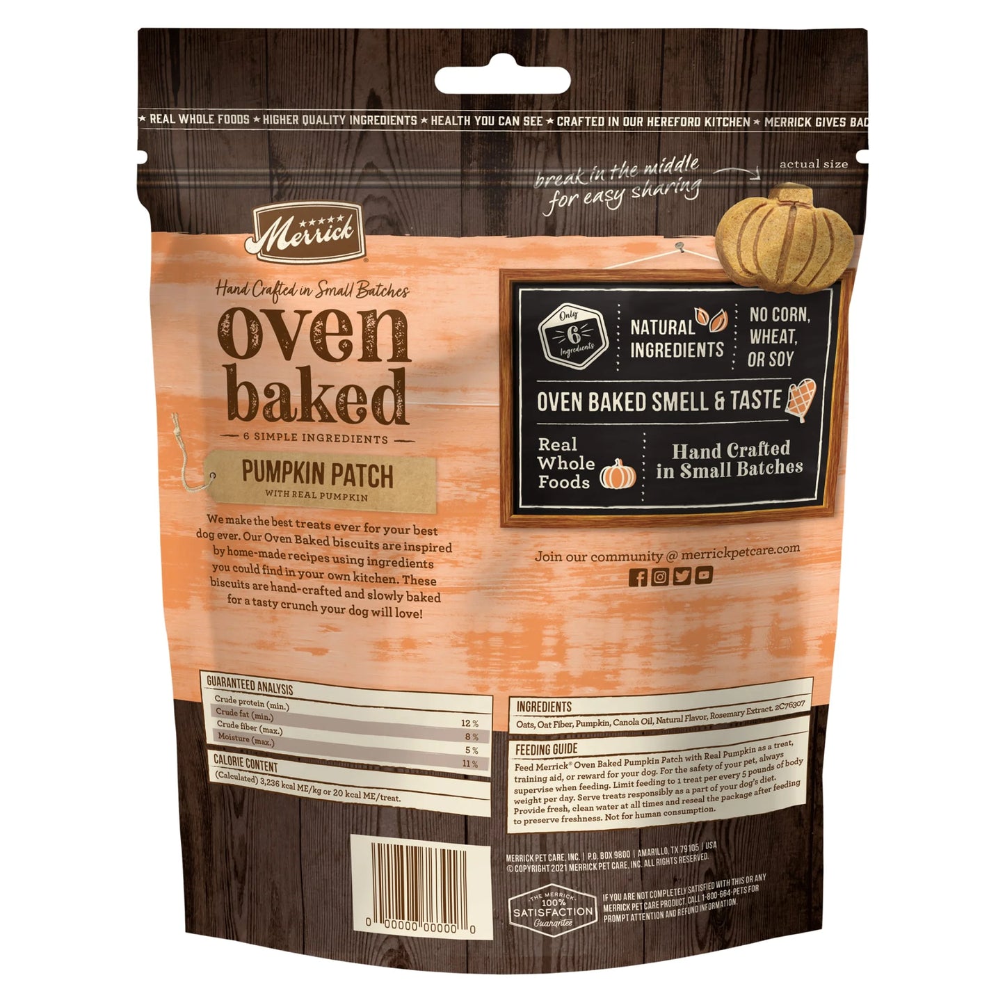 Oven Baked Natural Dog Treats with Real Pumpkin Fall Flavor, 11 Oz Pouch
