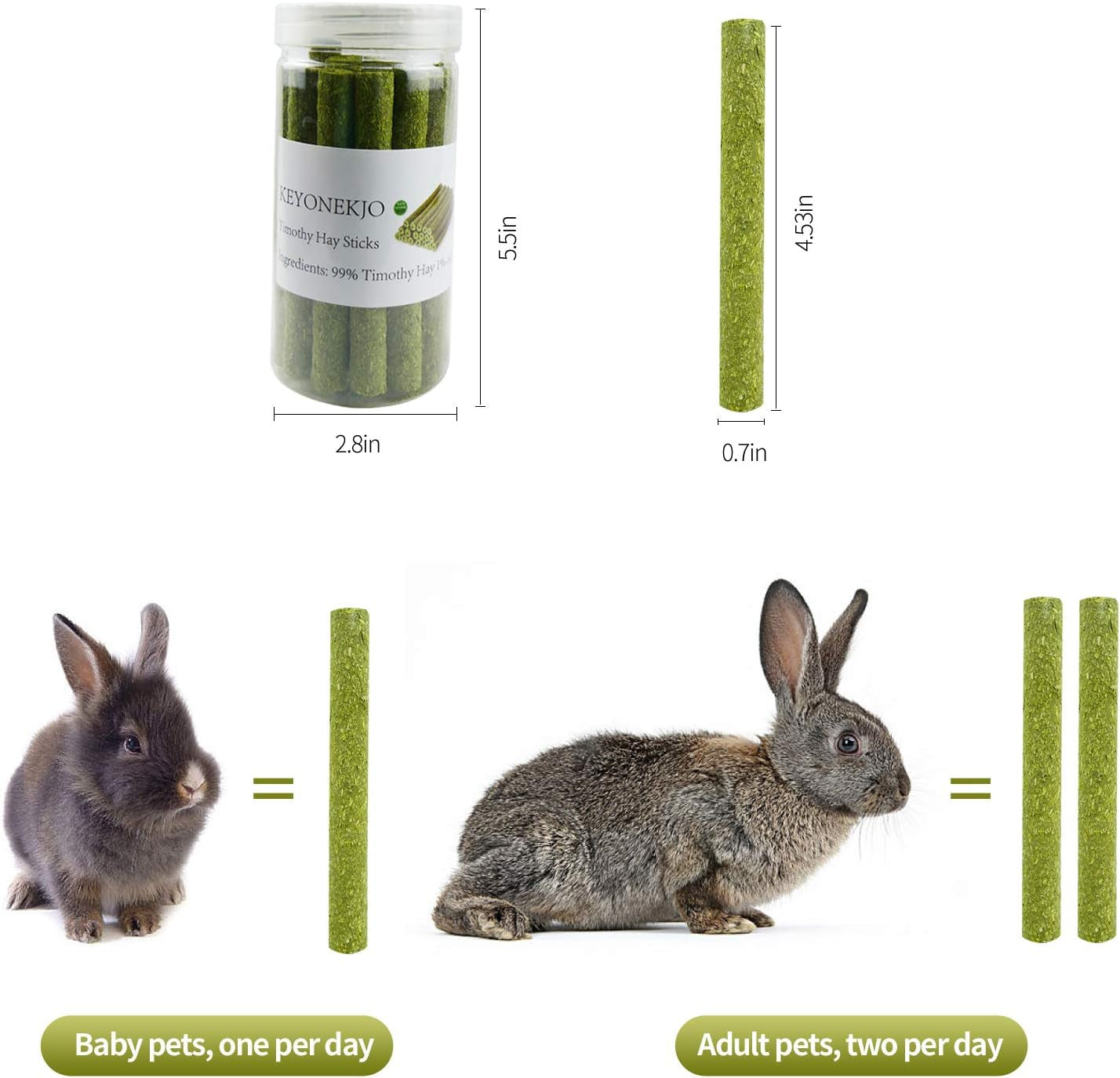 Timothy Hay Sticks for Rabbits Guinea Pig Hamsters Chinchilla Bunny Chew Toys for Teeth Treats Accessories, 20 Count (Pack of 1)