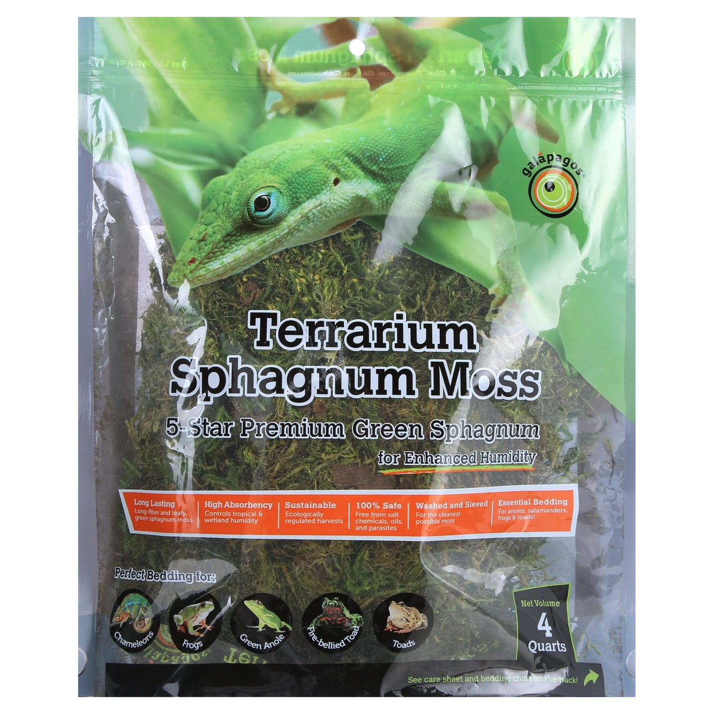 Terrarium Sphagnum Green Moss, 4Qt Stand-Up Pouch Reptile