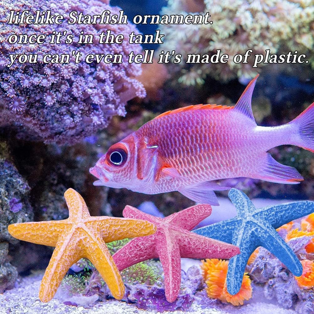 3.5 Inches Aquarium Decoration Artificial Starfish Coral Ornament Silicone Resin for Fish Tank Decor, Blue 2 Pieces