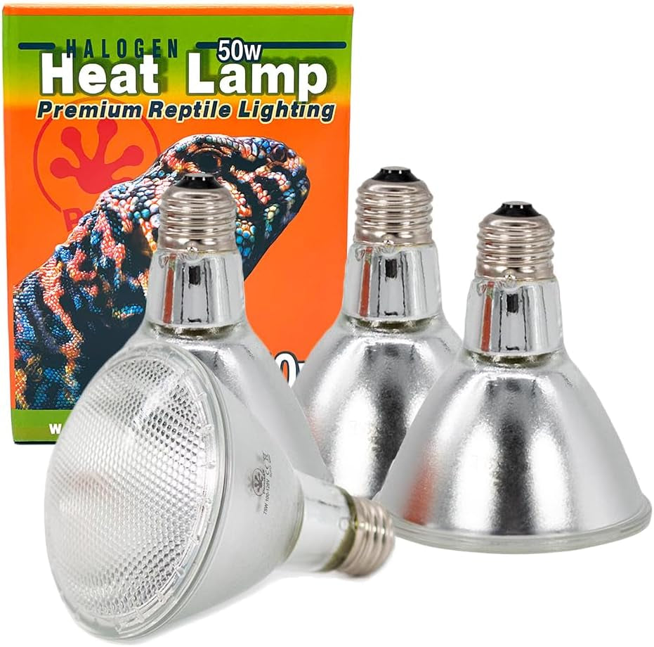 50W Halogen Heat Lamp (4 Pack) for Reptiles - Warming UVA and Infrared Light for Turtles, Tortoises, Bearded Dragons - Heating Bulb Accessories, Designed for Ceramic Sockets (50 Watt)