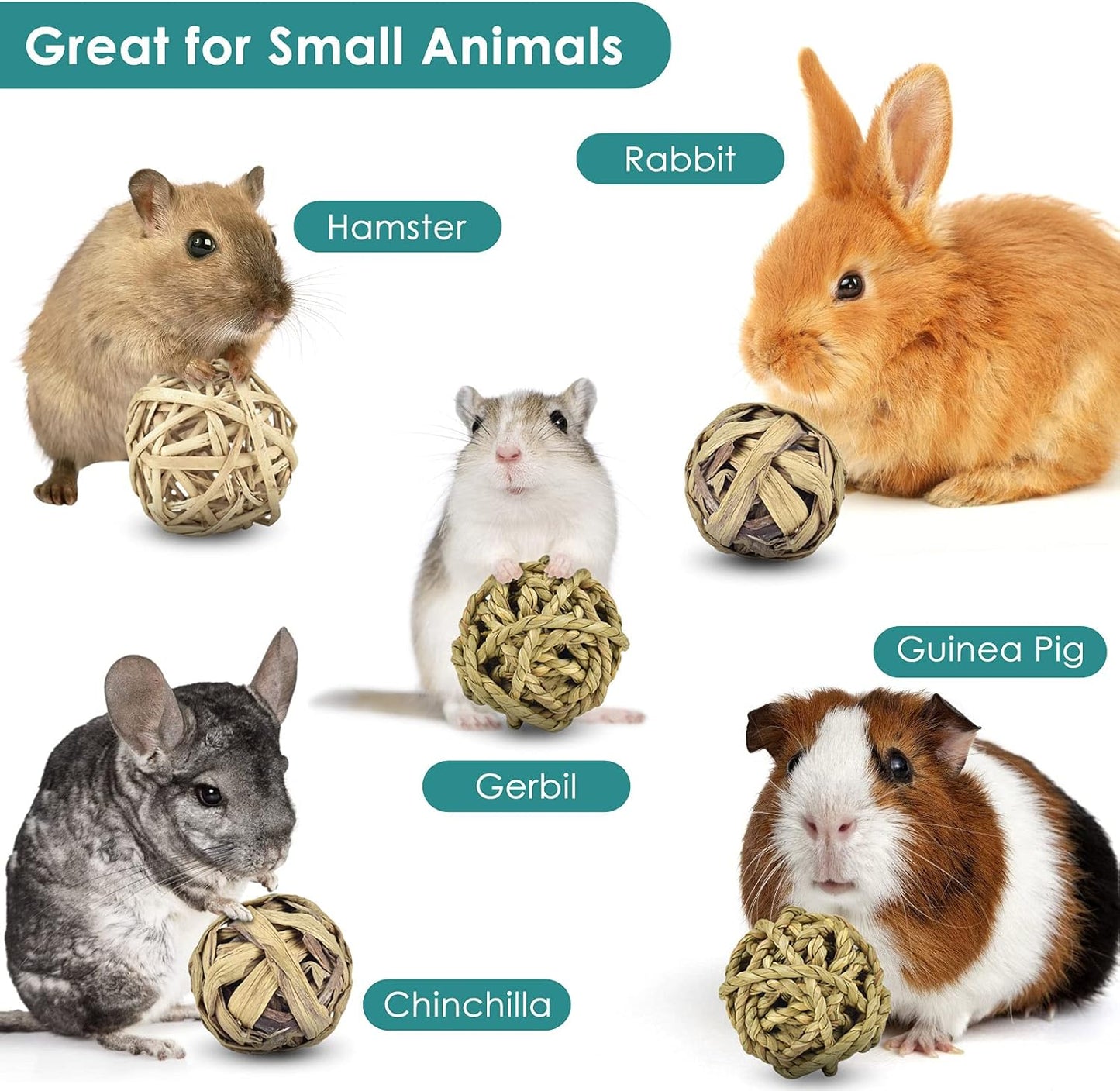 Rabbit Toys Edible Woven Grass Ball Willow Ball, Made of Timothy Grass Hay and Willow of Treats and Chews Toy for Chinchilla Bunny Guinea Pig Gerbil