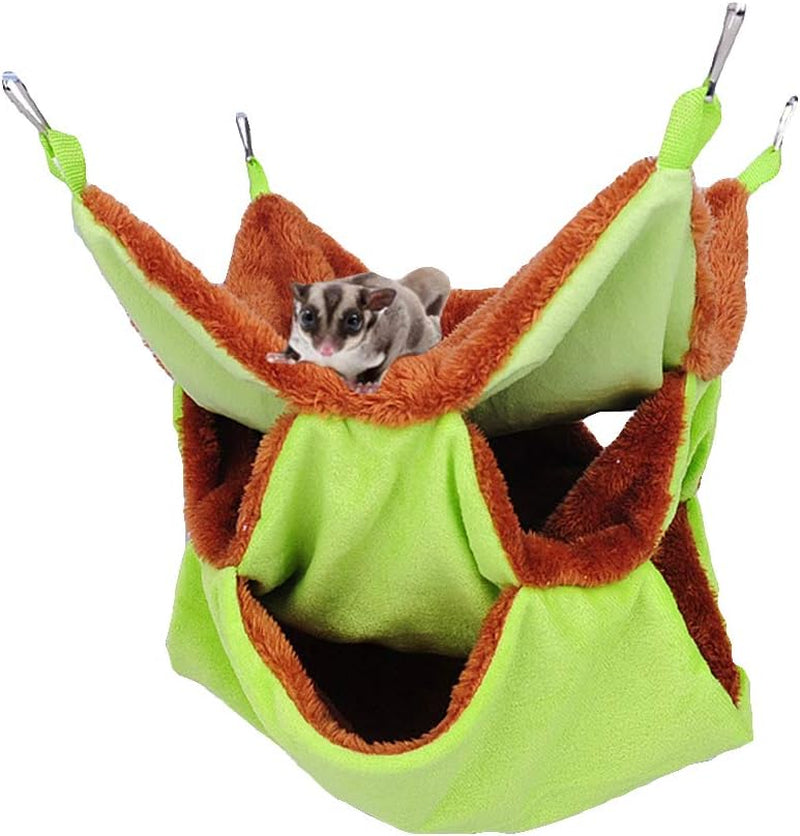 3 Layer Hamster Hammock Solid Color Sugar Glider House Plush Tunnel Sleeping Bag Small Animal Hammock for Guinea Pig Rat Birds Parrot Gerbil Squirrel (Green)
