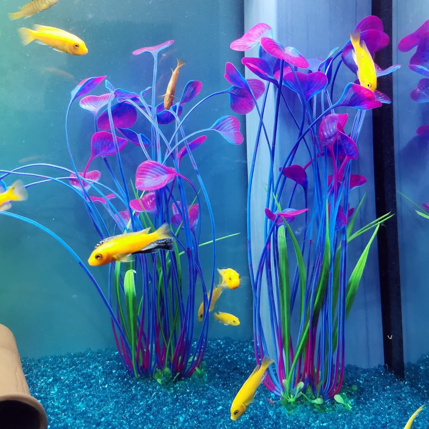Fish Tank Decorations Plastic Plants Large,Aquarium Artificial Plants Decoration Ornament Safe for All Fish-16 Inch 2Pcs (Purple 2 Pcs)