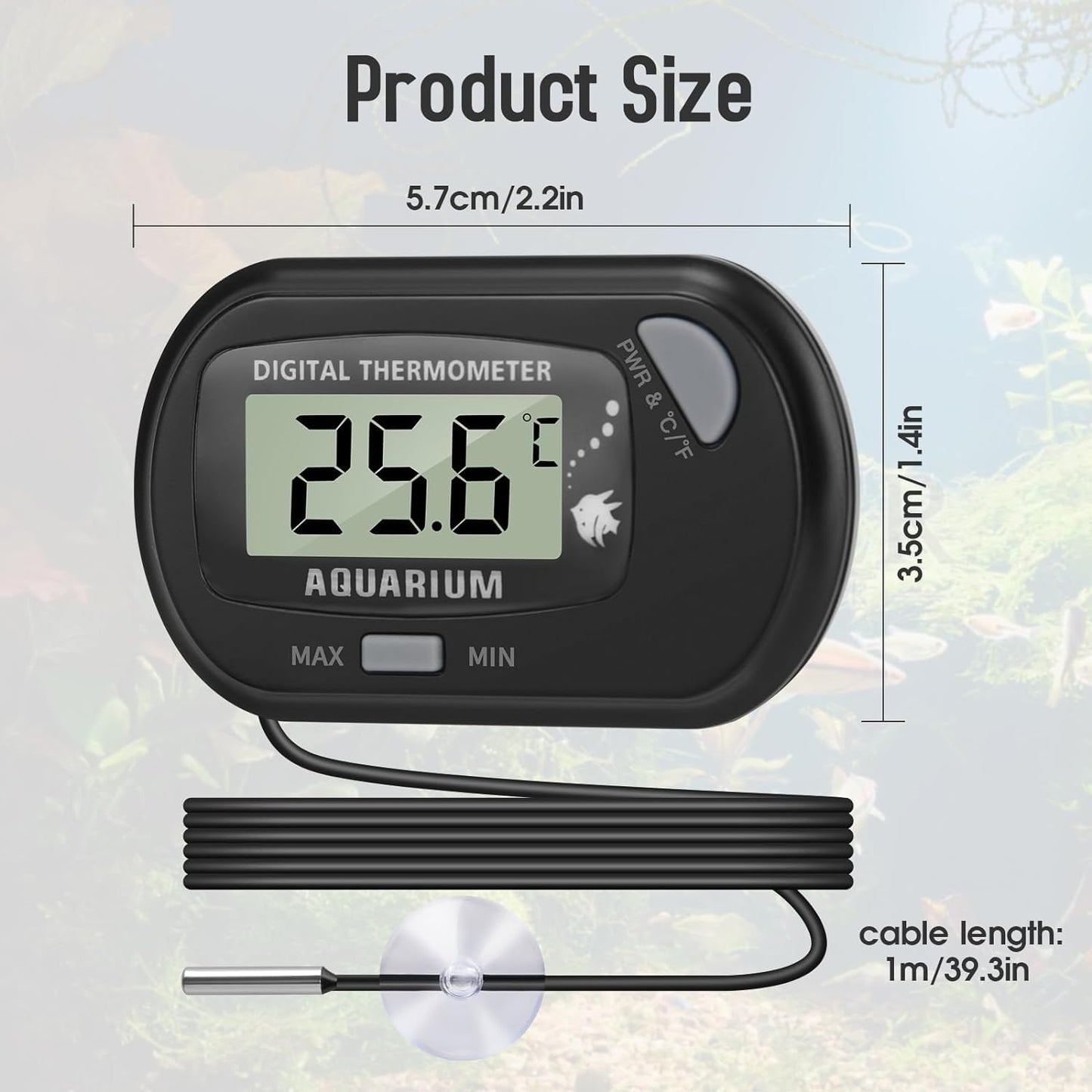 LCD Digital Aquarium Thermometer, Fish Tank Thermometer with Water-Resistant Sensor Probe and Suction Cup for Reptile, Turtle Incubators, Terrarium Water Thermometer (4)