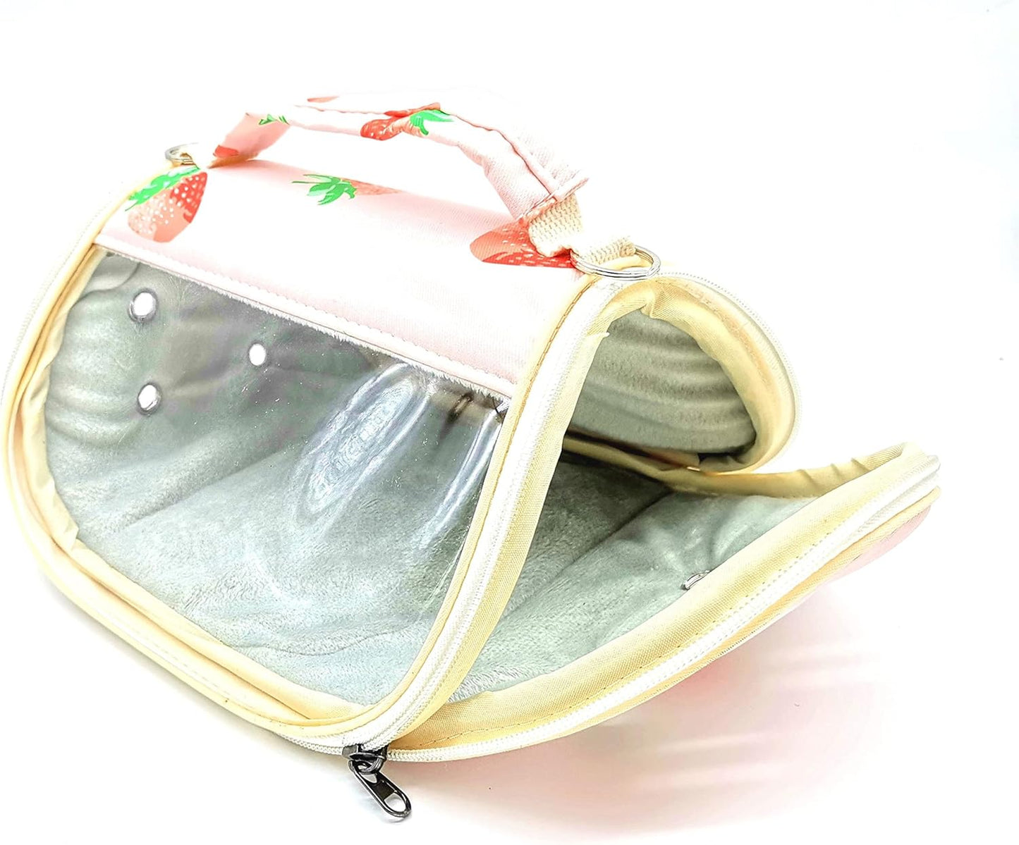 Durable Small Animal Carrier Travel Bag with Detachable Strap Breathable Outgoing Purse (Strawberry)