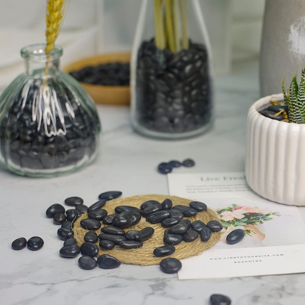 Aquarium Decorations Gravels Fish Tank Decor Black River Rocks Gravel for Plants Garden Rocks Vase Filler Potting Soil Aquarium Substrate Obsidian Decorative Plants 1.1Lb(0.5-1Inch)