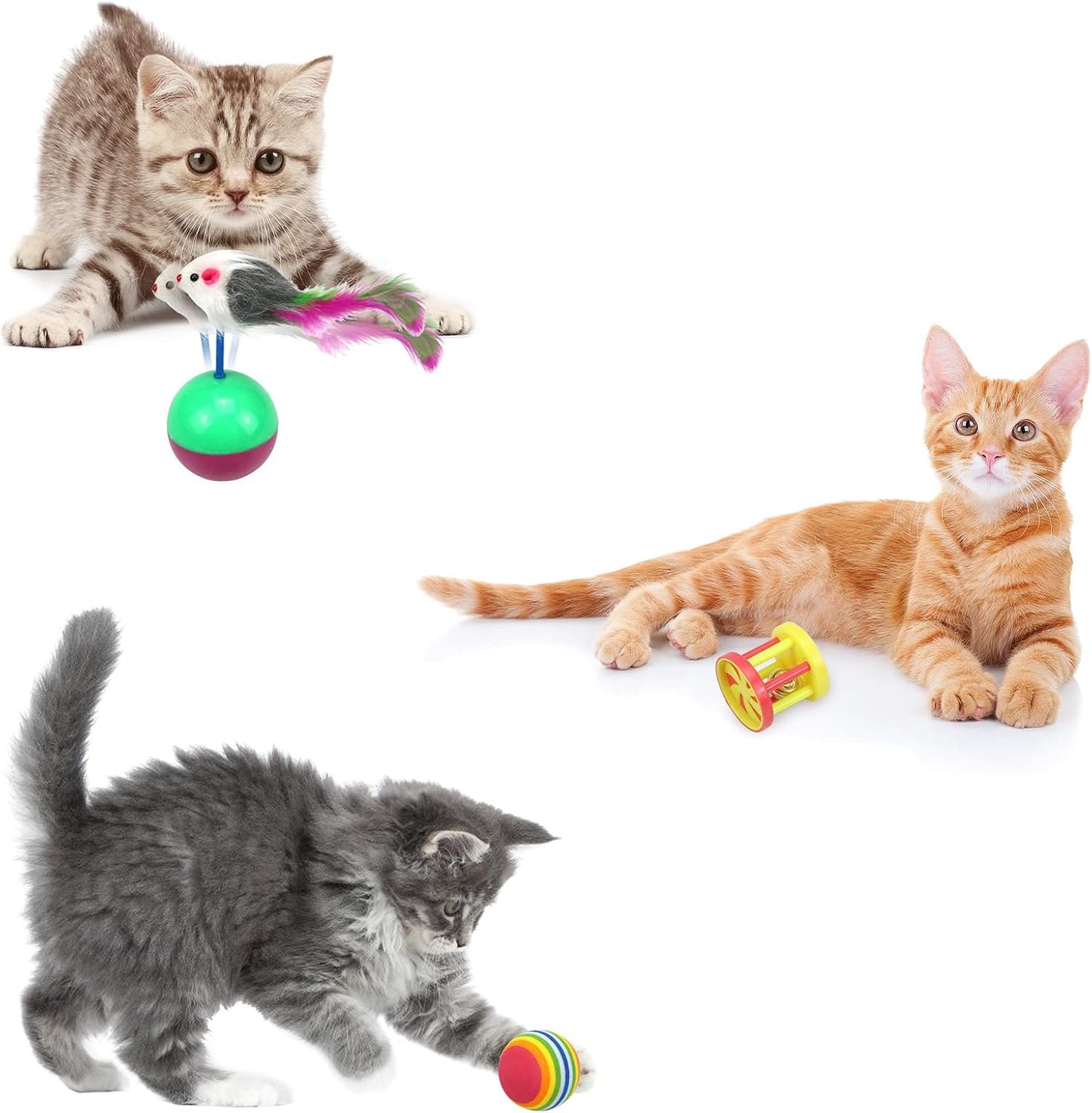 27Pcs Cat Toys Kitten Toys Assorted,Cat Tunnel Catnip Fish Feather Teaser Wand Fish Fluffy Mouse Mice Balls Tumbler Mouse Color Funny Cat Stick and Bells Toys for Cat Puppy Kitty.