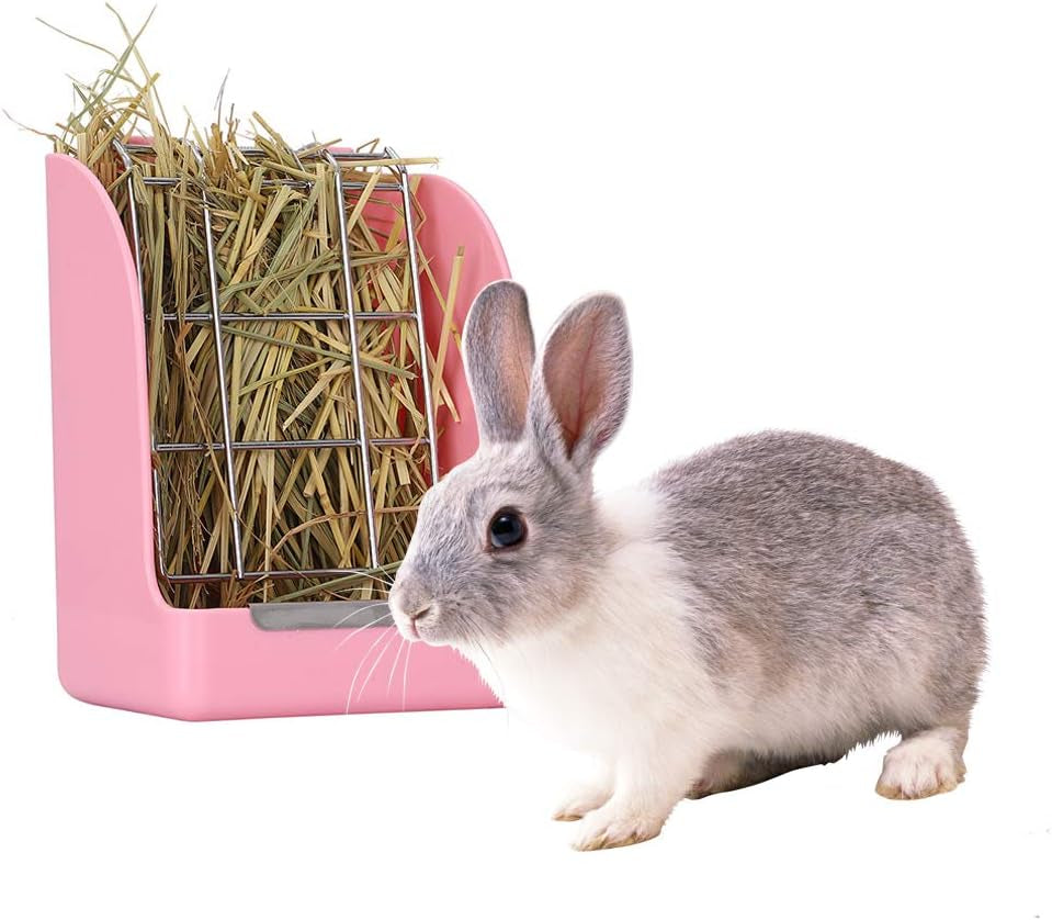 Rabbit Feeder Bunny Guinea Pig Hay Feeder Bag, Bunny Hay Feeder for Rabbits, Hay Feeder Hay Rack, Hay Feeder Less Wasted Hay Rack Manger for Rabbit Guinea Pig Chinchilla - Pink