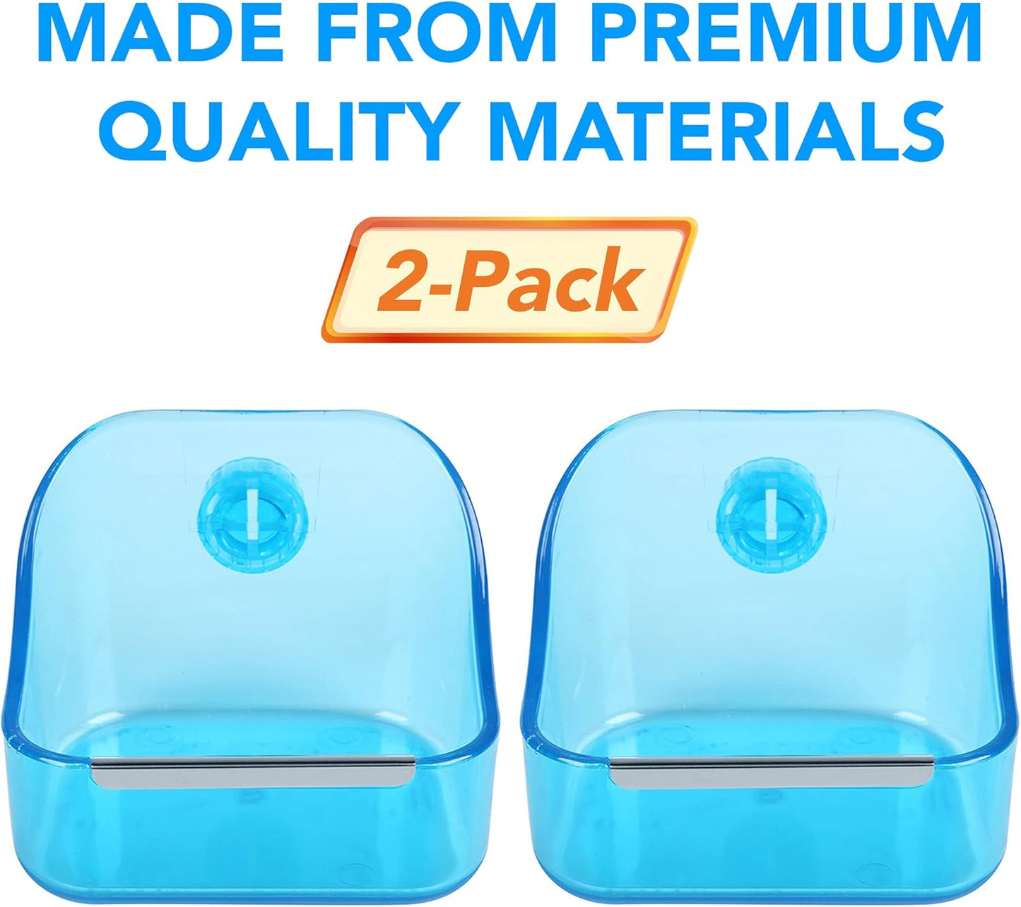 (2 Pack) 5" X 3 3/4" X 4" Food and Water Bowl for Rabbit, Chinchilla, Guinea Pig - the Best Tip-Proof, Clip-On Food Dishes for Rabbits and Small Pets