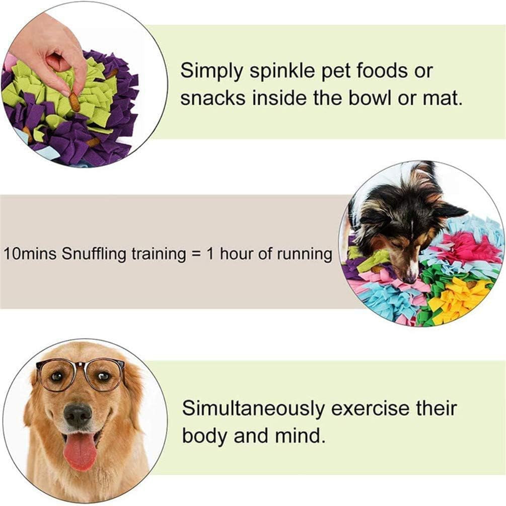 Miguo Pet Snuffle Mat Dog Slow Feeding Mat, Pet Puzzle Toys Durable Interactive Dog Toys Encourages Natural Foraging Skills Middle Dogs Puppy Rabiit Machine Washable (Colourful Square)