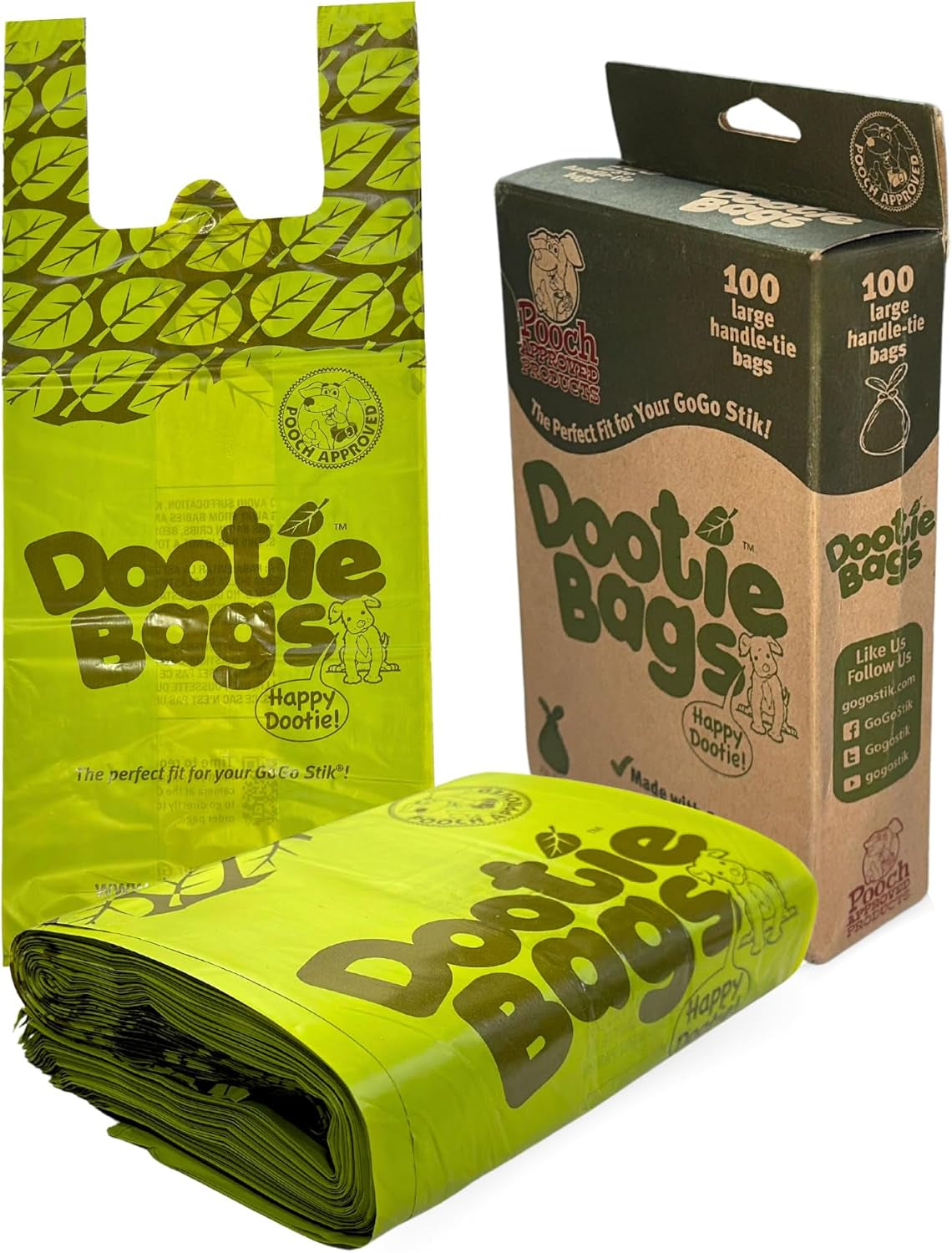 Pooch Approved Dootie Bags - Dog Poop Bags - Tie-Handles - 100 Count Dootie Strong Leakproof Bags - Perfect for Dogs & Cats - Litter - Pet Waste Cleanup - Swivel Bin & Scoopers