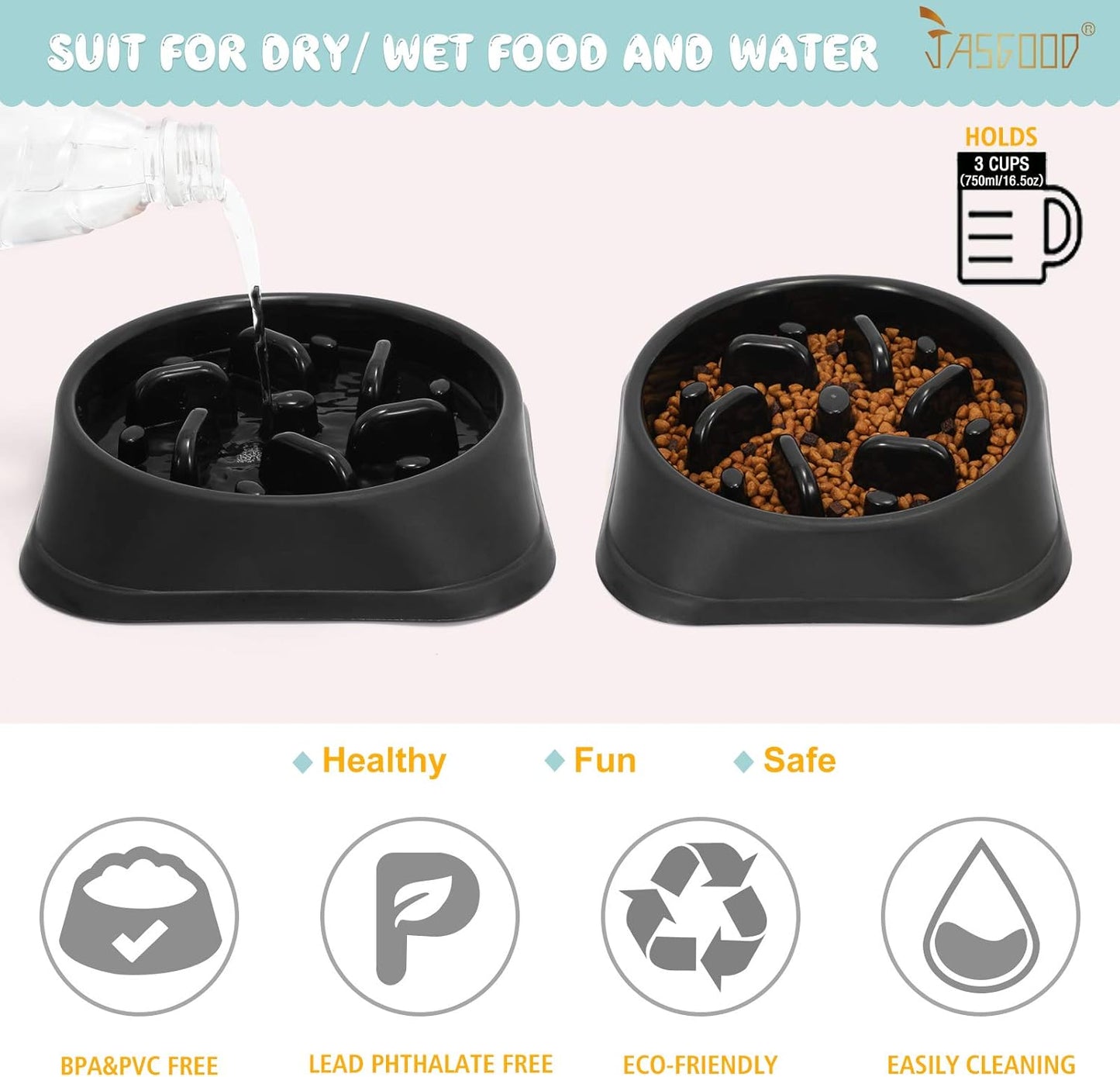 Slow Feeder Large Dog Bowls Slow Eating Pet Bowl Eco-Friendly Non-Toxic Preventing Choking Healthy Design Bowl for Large Dog Pet Stop Bloat Bowl(Black)