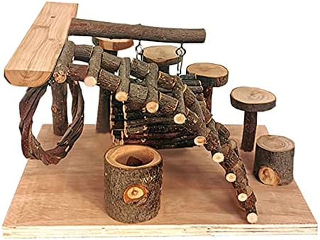 Hamster Wooden Cage Toy Sets, Small Pets Wooden Climbing Ladders, Hamsters Chewing Toys for Sugar Glider, Mouse, Chinchilla, Rat, Gerbil and Dwarf Hamster, Apple-Wood Play Ground for Small Animal