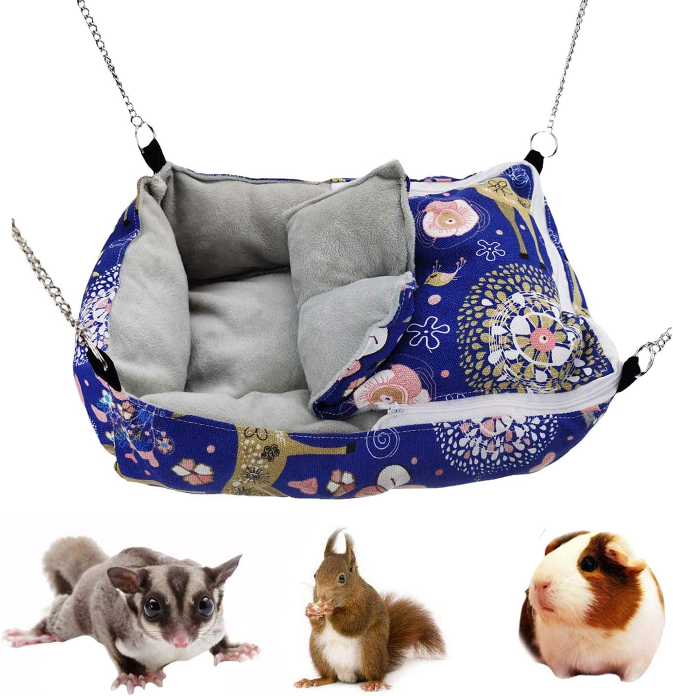 Winter Warm Guinea Pig Rabbit Hedgehog Bed Sugar Glider Squirrel Hamster Hanging Cave Bed Snuggle Sack for Cage Accessories (13.7X9.8X3.1 Inch (Pack of 1), Blue)