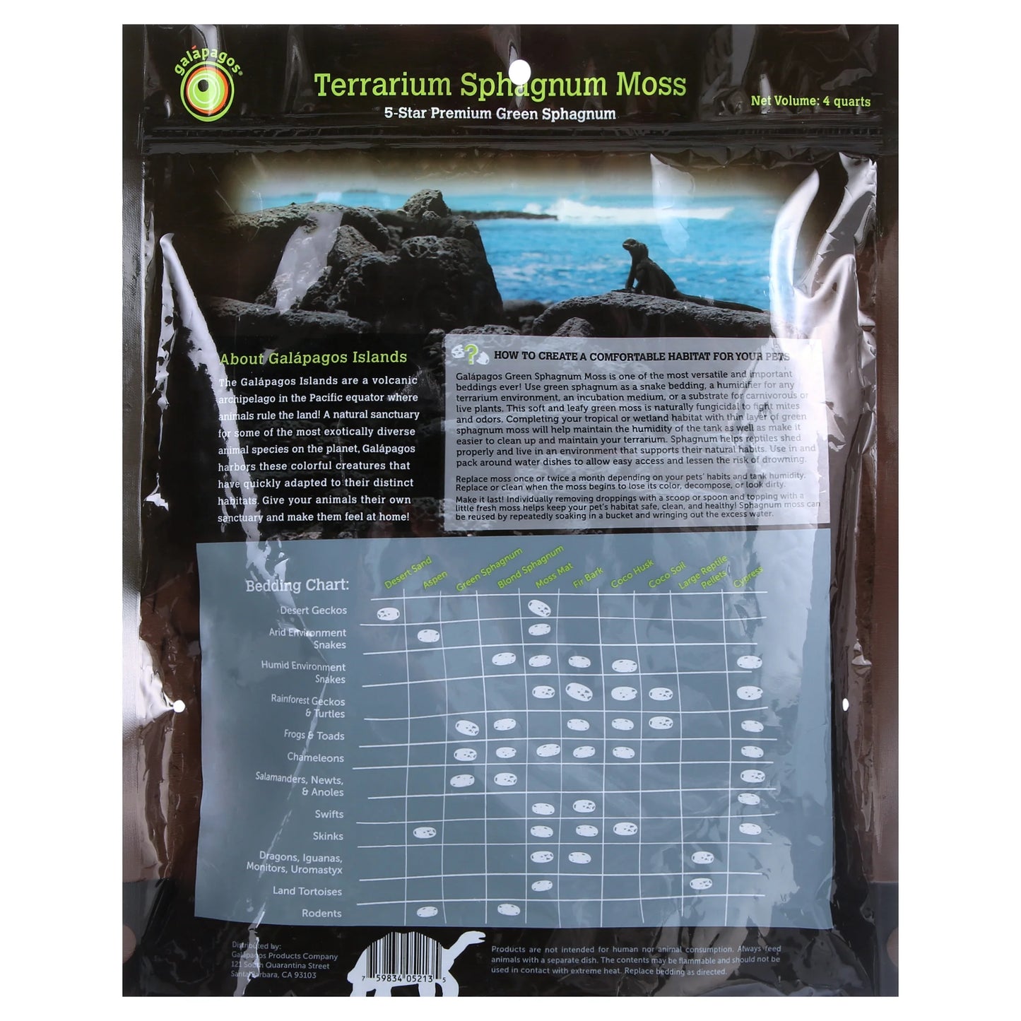 Terrarium Sphagnum Green Moss, 4Qt Stand-Up Pouch Reptile