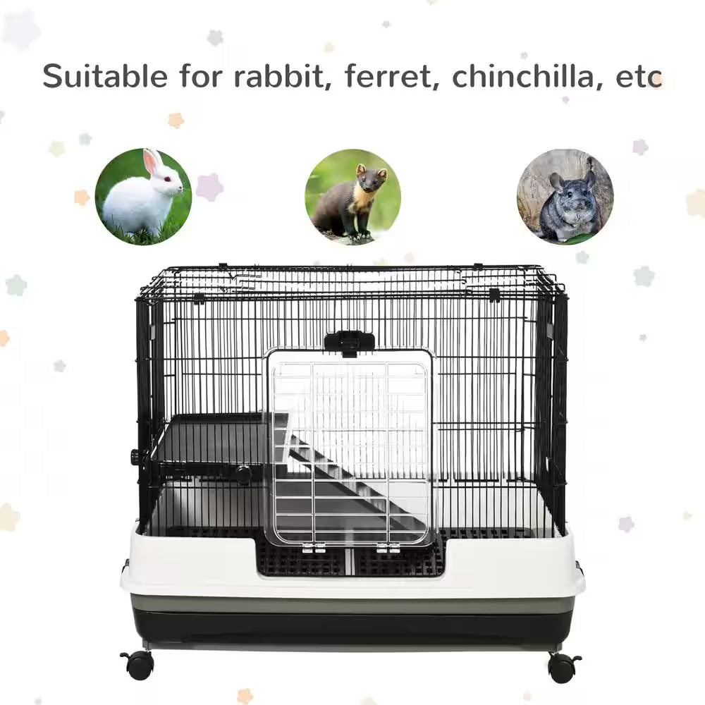 31.5 In. L X 20.75 in W X 26 In. H Rolling Small Animal Rabbit Cage for Bunny, Chinchillas and Gerbils