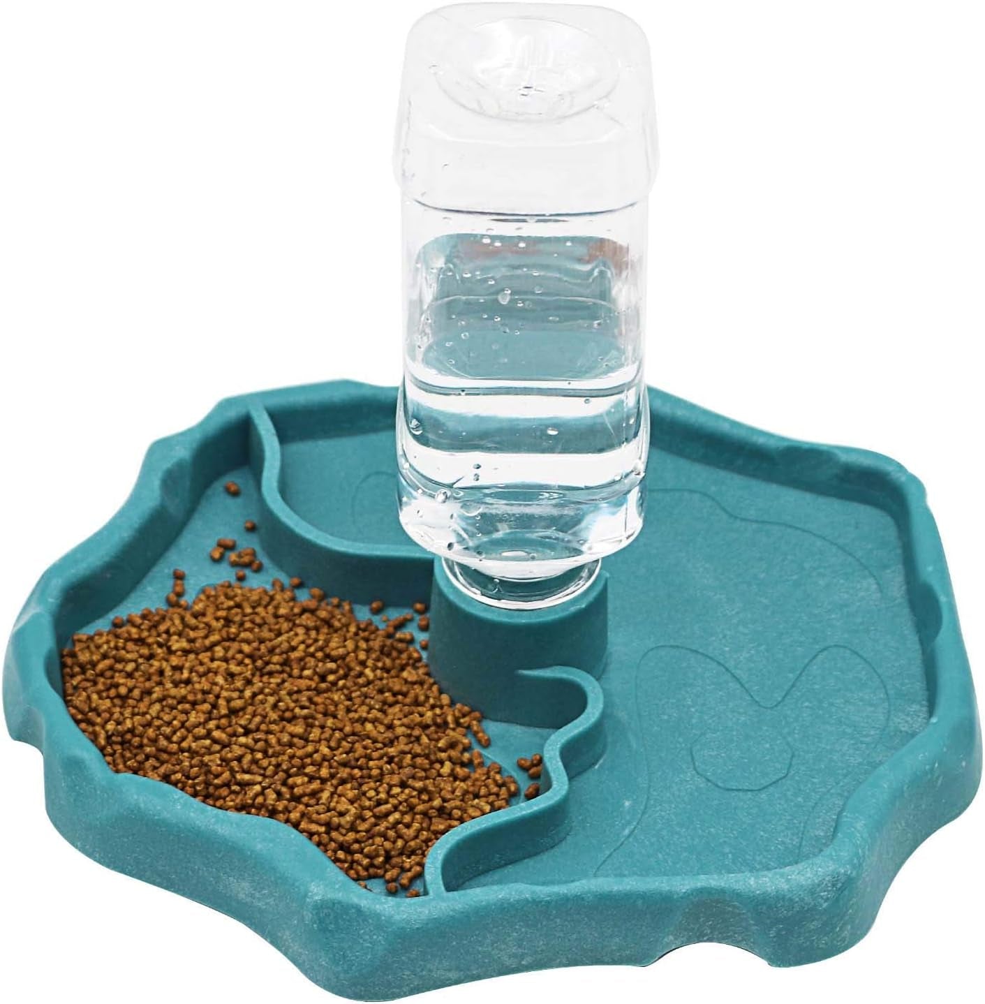 Automatic Reptile Feeder - Food and Water Dish Bowl with Bottle Tortoise Turtle Water Dispenser for Bearded Dragon Gecko Lizard (Blue)