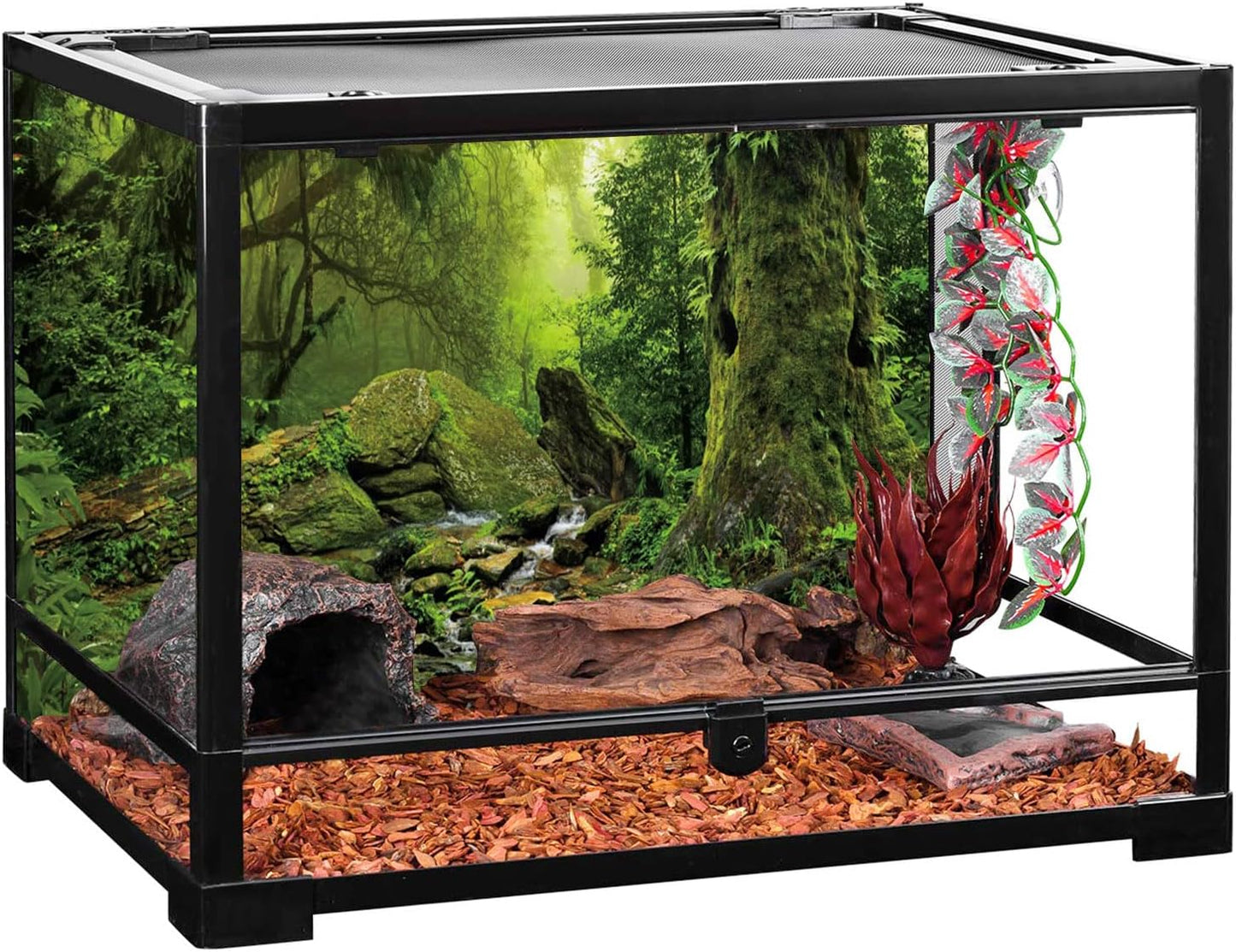 Tropical Forest Terrarium Background Stream Green Huge Tree Reptile Habitat Background Foggy Rainforest Aquarium Background 30X18 Inches Polyester Background