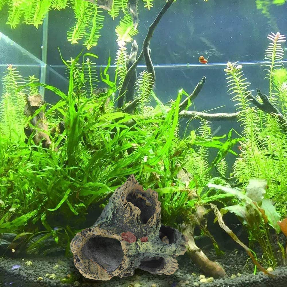 Decaying Trunk Aquarium Ornament, Betta Fish Hideout - Small Resin Aquarium Decoration Log with Holes & Caves