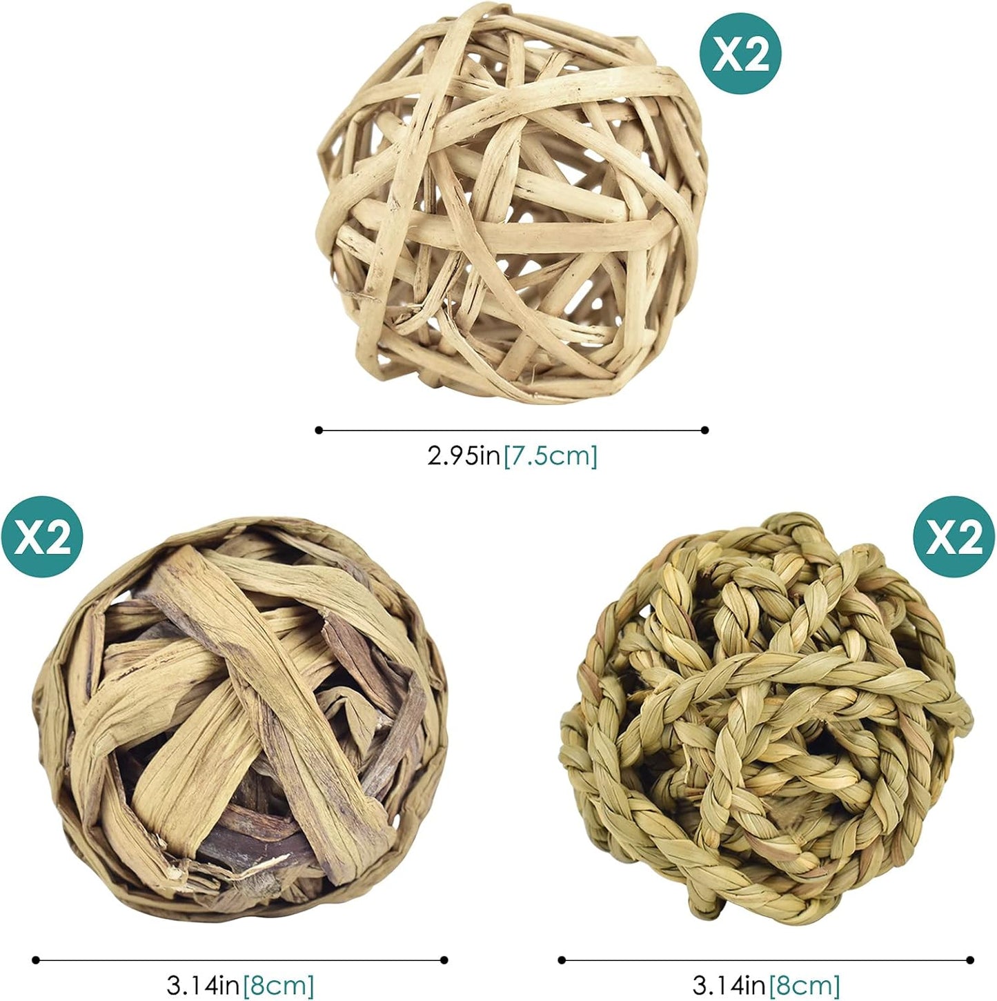 Rabbit Toys Edible Woven Grass Ball Willow Ball, Made of Timothy Grass Hay and Willow of Treats and Chews Toy for Chinchilla Bunny Guinea Pig Gerbil