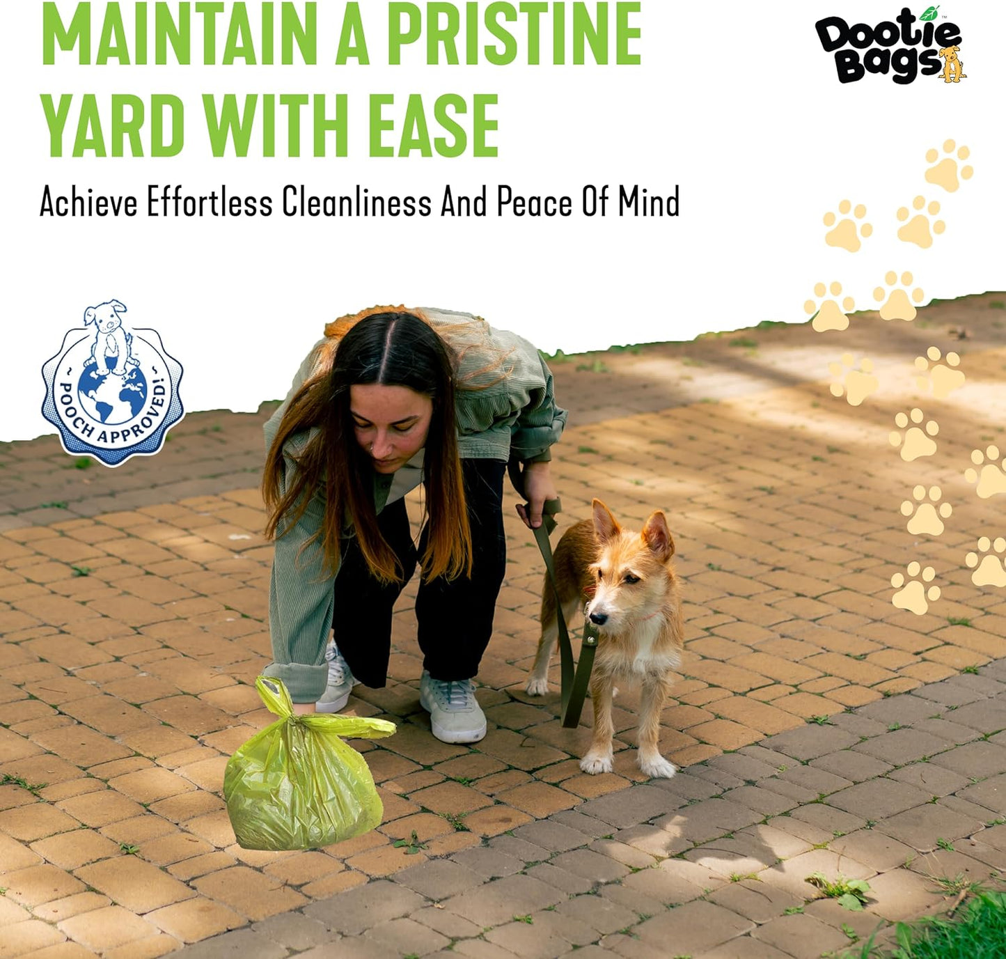 Pooch Approved Dootie Bags - Dog Poop Bags - Tie-Handles - 100 Count Dootie Strong Leakproof Bags - Perfect for Dogs & Cats - Litter - Pet Waste Cleanup - Swivel Bin & Scoopers