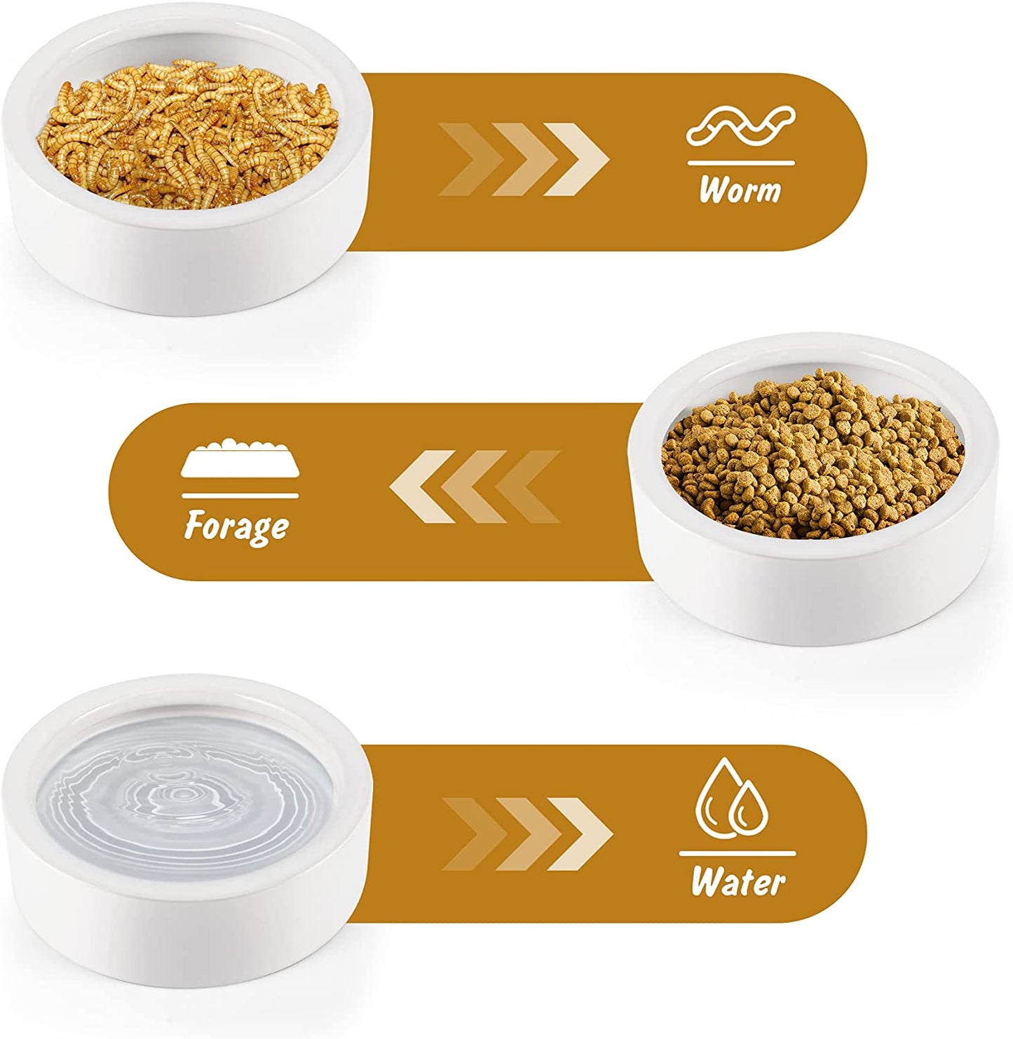 Worm Dish - Large 2 Pcs Reptile Food Water Bowl Lizard Gecko Ceramic Pet Bowls, Mealworms Bowl for Bearded Dragon Chameleon Hermit Crab Dubia Rock Reptile Cricket Dish Anti-Escape Mini Reptile Feeder