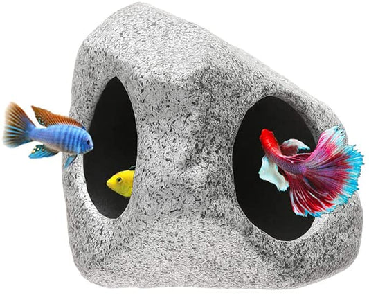 Ceramic Fish Tank Decorations, Betta Fish Tank Accessories Rock Caves, Stackable Aquarium Cichlid Cave, Betta Fish Hideout and House, Small Hiding Rock for Fish Bowl (Mountain Style)