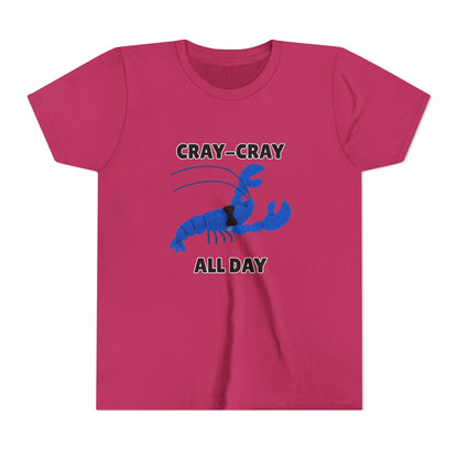 Crayfish Cray-Cray All Day Electric Mini Lobster Youth Tee, Fun Kids Shirt, Summer Outfit