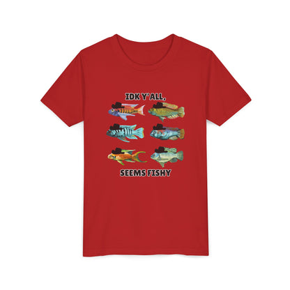Youth Short Sleeve Tee - 'IDK Y'all, Seems Fishy' Funny Fishing Tee, Gift for Kids, Summer Outfit, Fishing