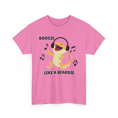 Adult Sizes: Boogie like a Beardie Bearded Dragon Unisex Heavy Cotton Tee with Fun Design - "Boogie Like a Beardie" Graphic, Music Lover Gift, Cute Shirt for Reptile Lovers