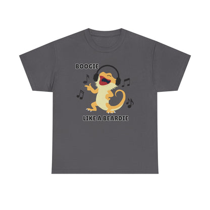 Adult Sizes: Boogie like a Beardie Bearded Dragon Unisex Heavy Cotton Tee with Fun Design - "Boogie Like a Beardie" Graphic, Music Lover Gift, Cute Shirt for Reptile Lovers