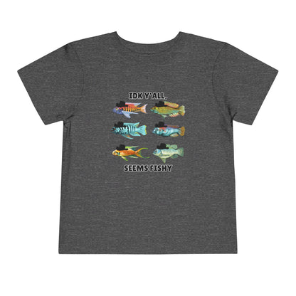 Toddler Sizes: IDK Y'all, Seems Fishy, Fish & Fishing Cowboy Hat Shirt, Short Sleeve Tee - 'IDK Y'all, Seems Fishy' Fun T-Shirt, Cute Kids Apparel, Summer Essentials