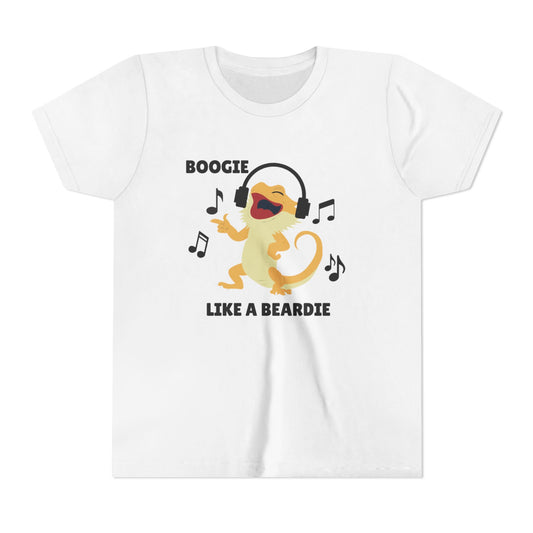 Boogie like a Beardie Bearded Dragon Youth Short Sleeve Tee with Fun Music Design, Kids Music Shirt, Casual Summer Top