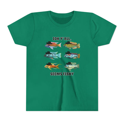 Youth Short Sleeve Tee - 'IDK Y'all, Seems Fishy' Funny Fishing Tee, Gift for Kids, Summer Outfit, Fishing